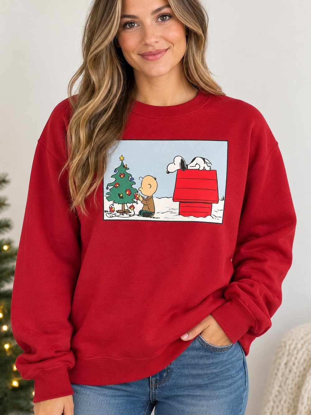 Peanuts Aéropostale Snoopy Christmas Sweatshirt Red Charlie Brown Size L